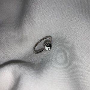 Silver enamel yin yang ring
